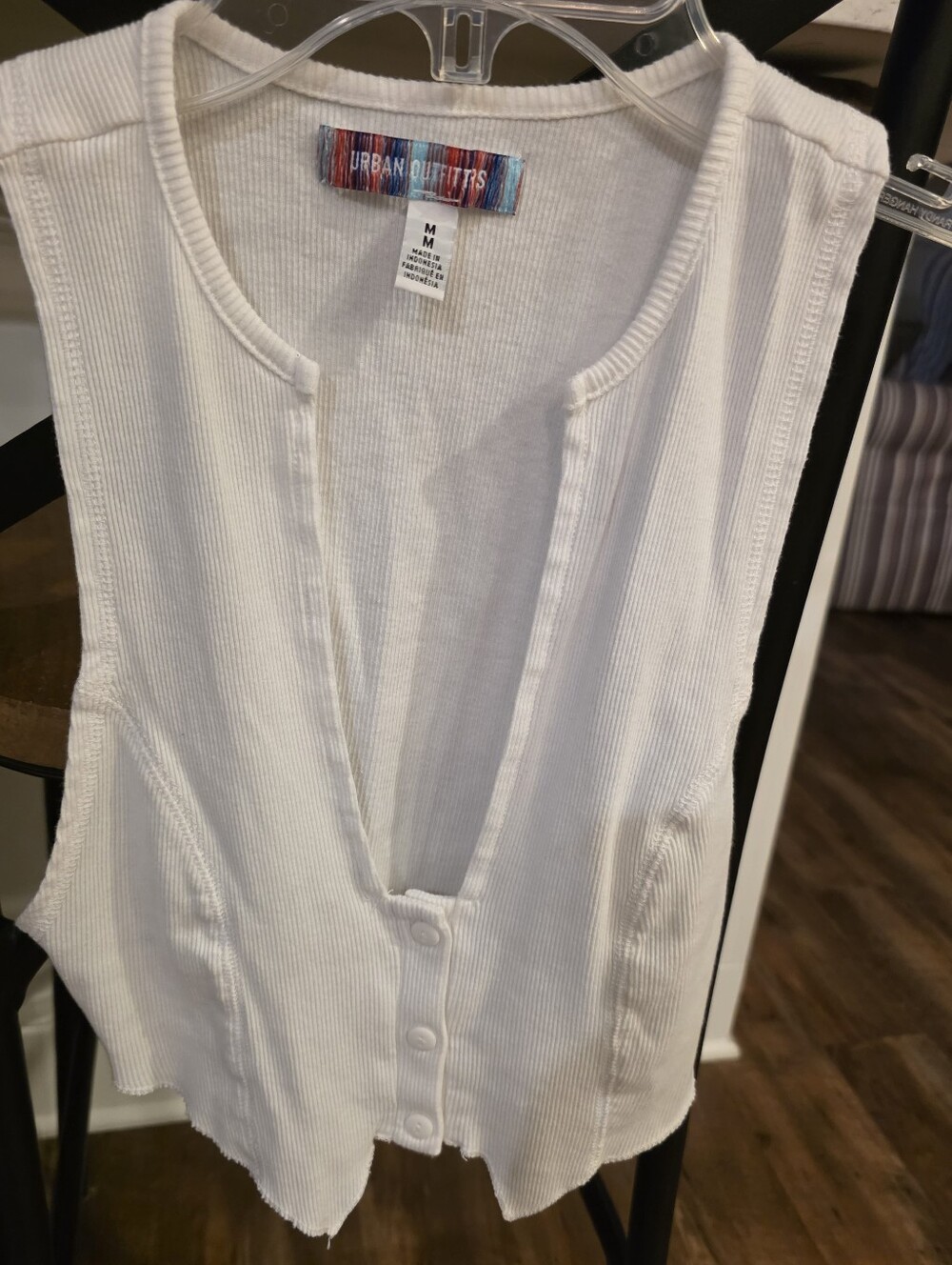 Womens Size Medium Urban Outfitters White Ribbed Button-Front Tank Top Cotton